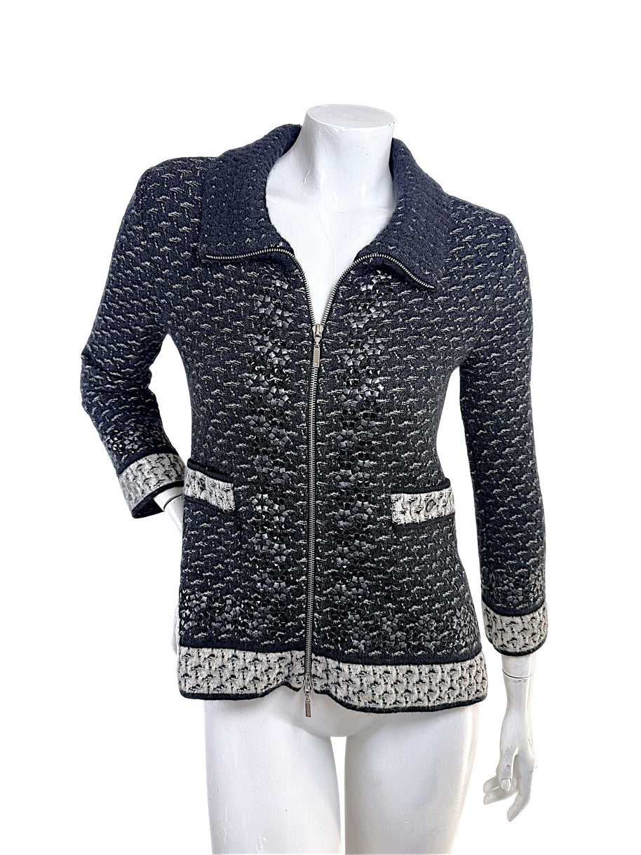 Chanel Fall Winter 2010 mohair cashmere tweed blend jacket with tonal appliqué embellishment front view