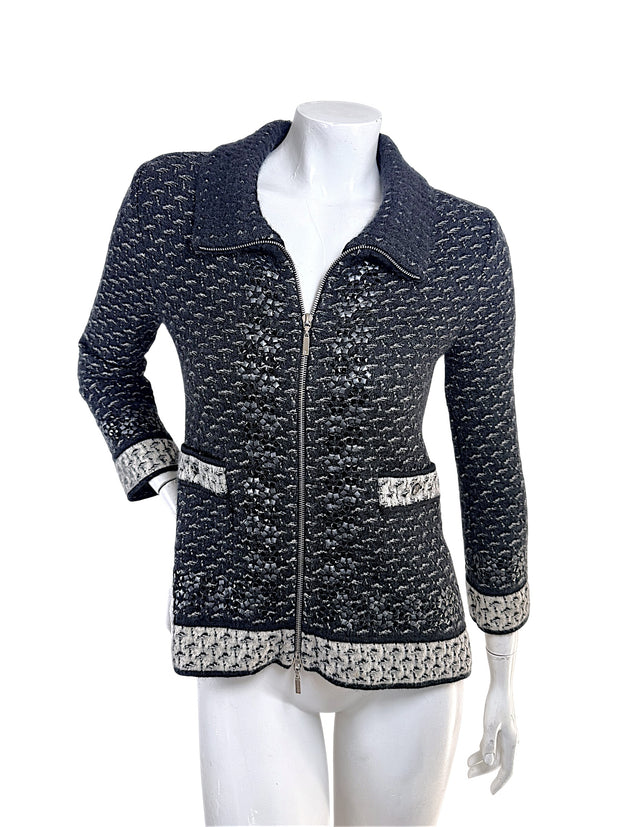 Chanel Fall Winter 2010 mohair cashmere tweed blend jacket with tonal appliqué embellishment front view