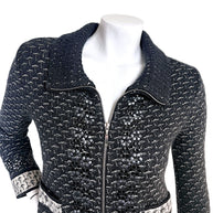 Close-up upper detail of Chanel FW2010 mohair cashmere tweed jacket with tonal appliqué trim