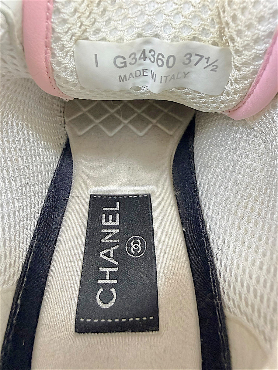 Chanel G34360 sneaker interior label showing size 37.5 and Made in Italy marking