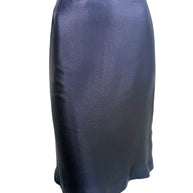 Front view of Chanel Identification Collection navy metallic coordinating skirt with subtle flared hem.