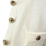Chanel ivory textured knit cardigan with gold CC logo buttons detail