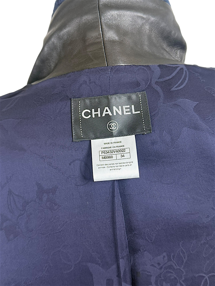 Chanel made in France label close-up on silk lining 2016P collection