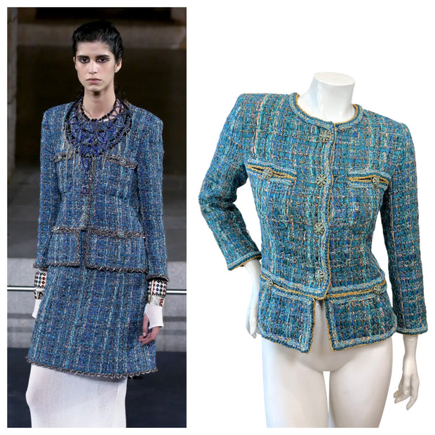 Chanel Pre-Fall 2019 runway reference featuring blue tweed jacket