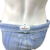 Interior waistband label of Chanel Spring 2006 striped denim jeans showing size 36 branding.