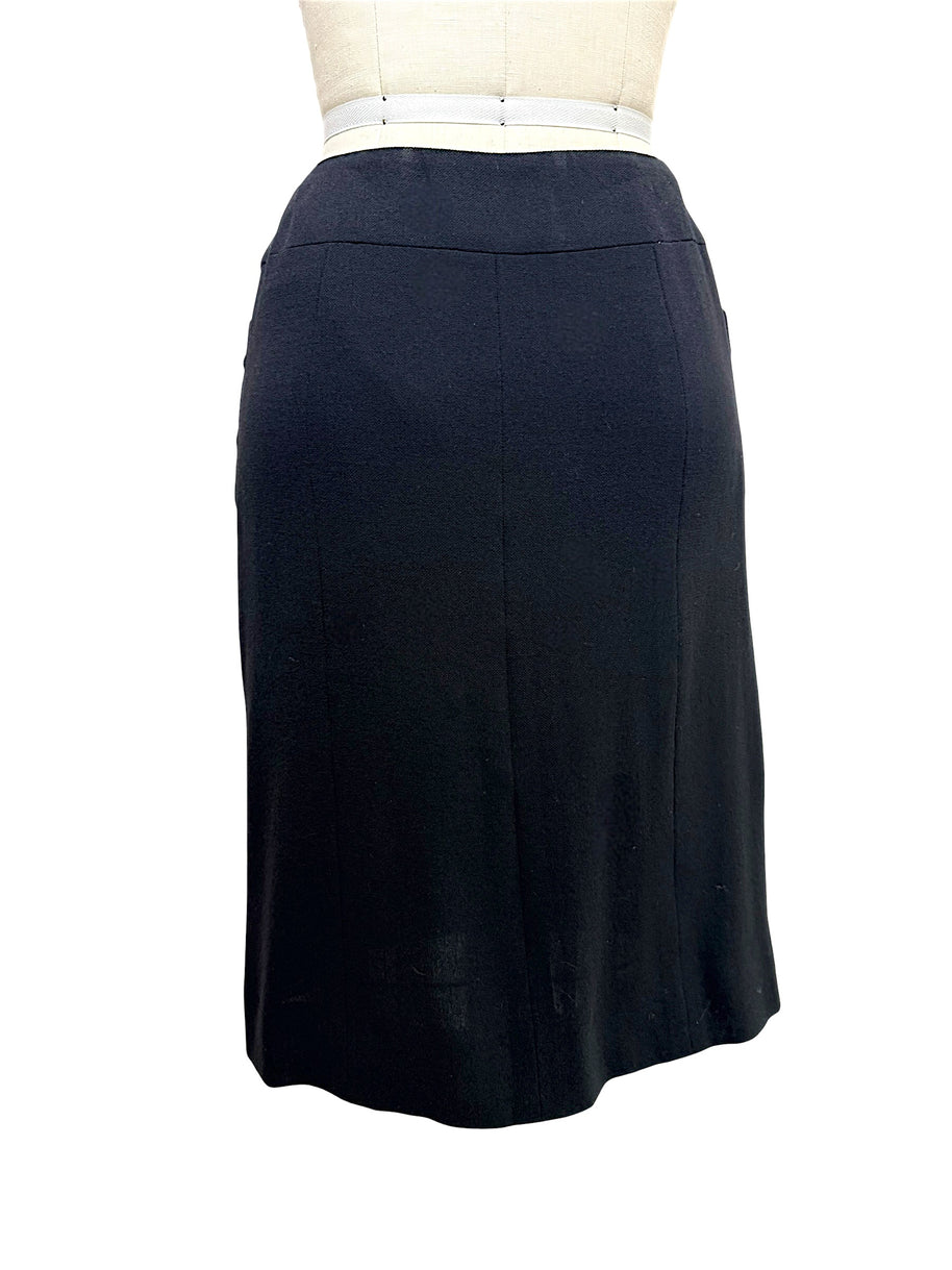 Chanel Spring 1997 vintage black midi skirt with tailored panel construction, back view
