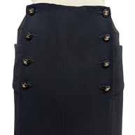 Chanel Spring 1997 black skirt featuring double rows of black and gold interlocking CC logo buttons