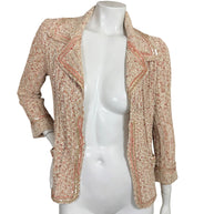 Chanel Spring 2006 beige pink and metallic knit cardigan jacket shown open with sequin trim