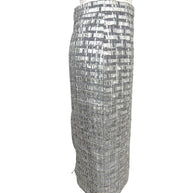 Side view of Chanel Spring 2016 silver metallic woven pencil skirt.