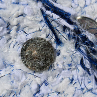 Chanel Spring Summer 2018 light blue fantasy tweed jacket button and woven fabric detail