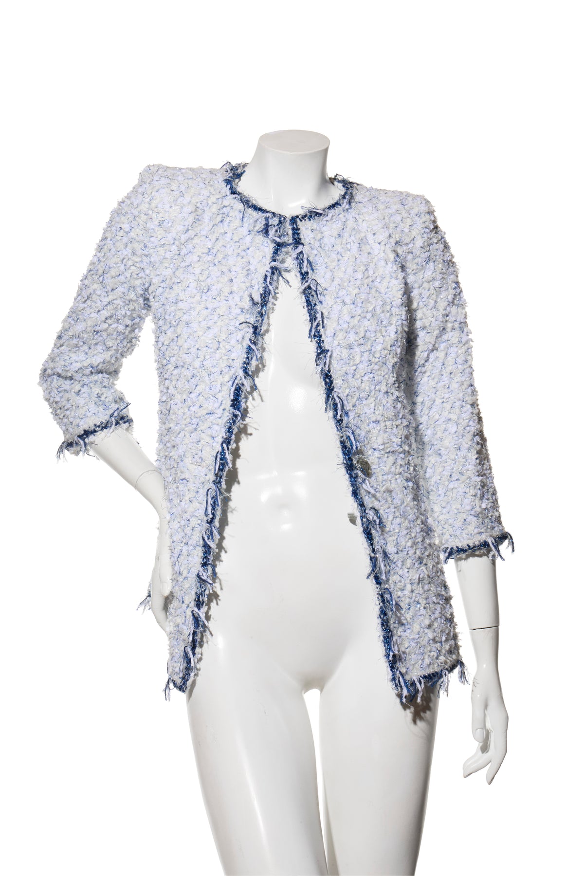 Chanel Spring Summer 2018 light blue fantasy tweed jacket FR38 front view
