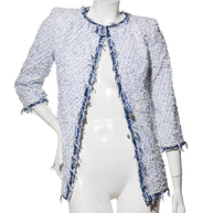 Chanel Spring Summer 2018 light blue fantasy tweed jacket FR38 front view