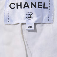 Chanel Spring Summer 2018 light blue tweed jacket interior Chanel brand label