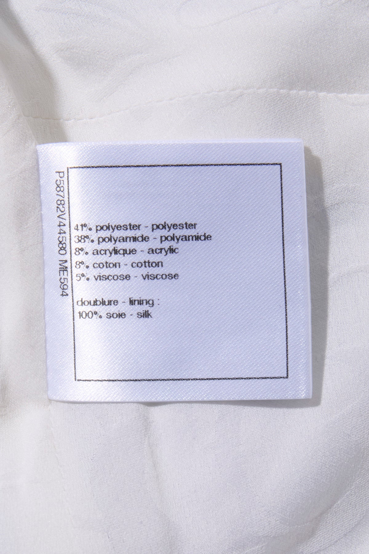 Chanel Spring Summer 2018 light blue tweed jacket interior composition and care label
