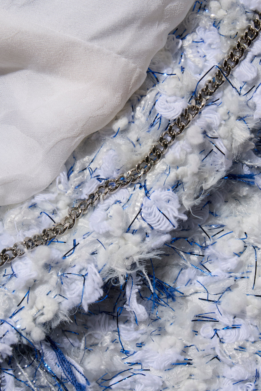 Chanel Spring Summer 2018 light blue tweed jacket interior trim and construction detail