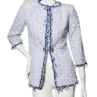 Chanel Spring Summer 2018 light blue tweed jacket FR38 front three-quarter view