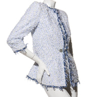 Chanel Spring Summer 2018 light blue tweed jacket FR38 side angle on mannequin