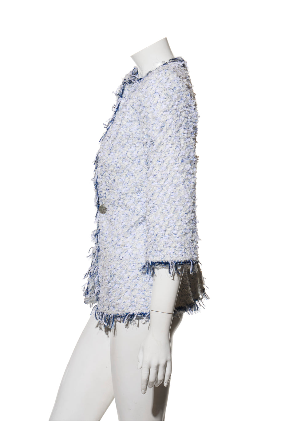 Chanel Spring Summer 2018 light blue tweed jacket FR38 side profile