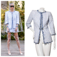 Chanel Spring Summer 2018 light blue tweed jacket shown on runway and mannequin