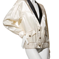 Chanel Spring Summer 2021 satin bomber jacket FR 34 angled front view