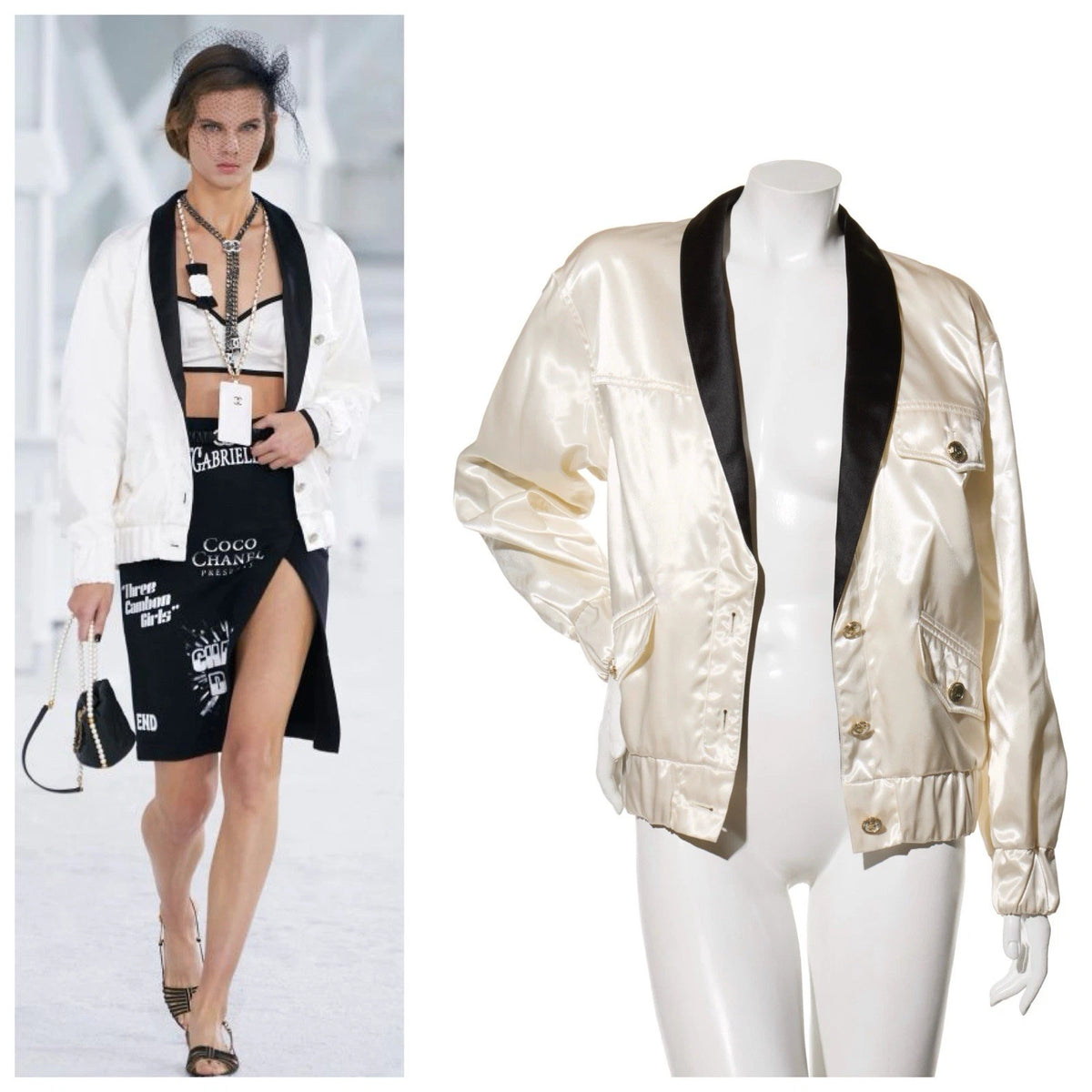 Chanel Spring Summer 2021 satin bomber jacket runway reference