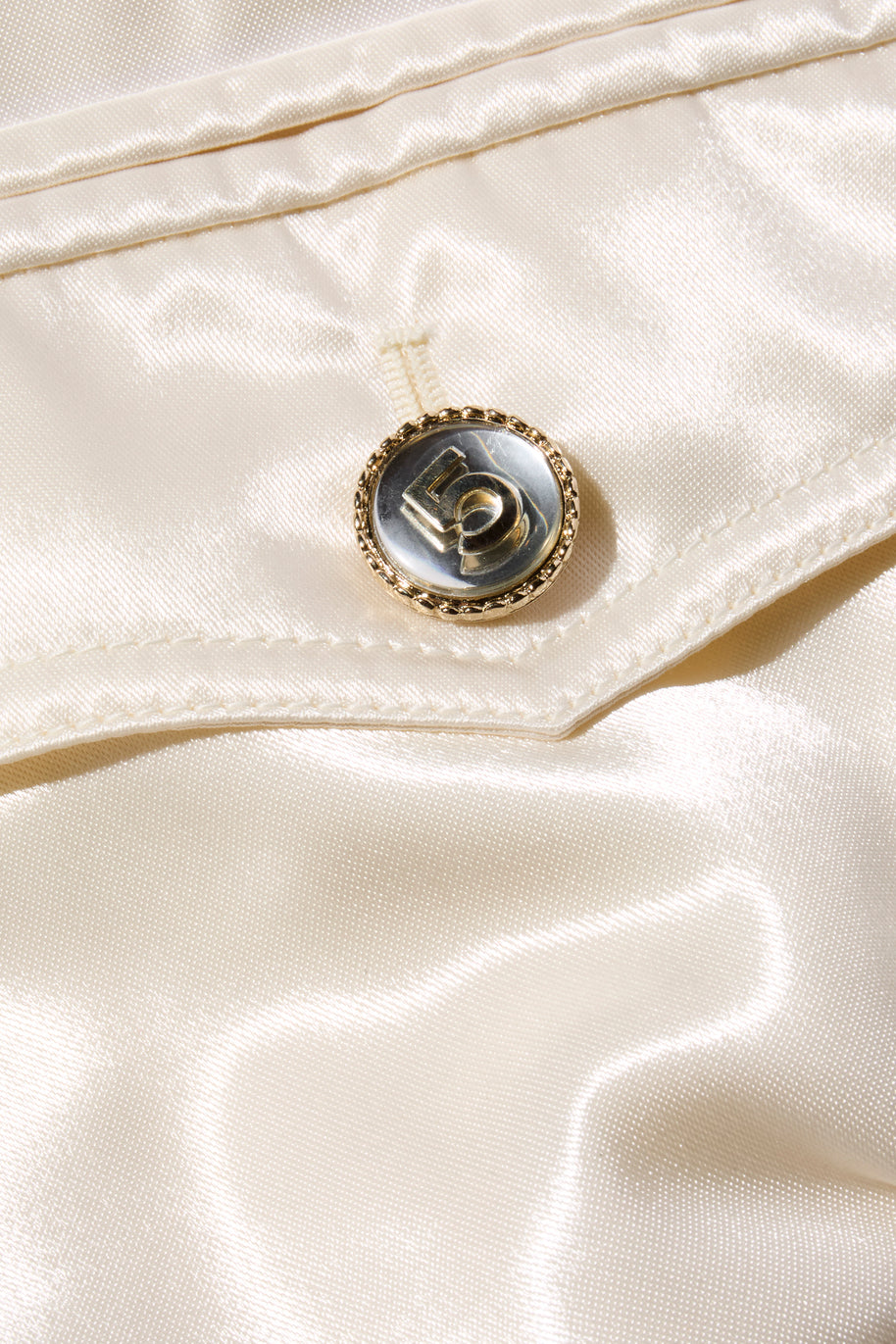 Chanel Spring Summer 2021 satin bomber jacket snap button and pocket detail