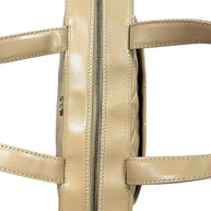 Top view of Chanel Surpique Bowler bag showing zipper construction and rolled leather handles.