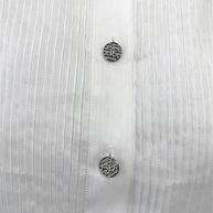 Chanel white silk tuxedo blouse jeweled CC buttons and pleated silk detail