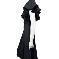 Chloé black FR 38 midi dress with fringed cascading ruffles and A-line skirt, side profile