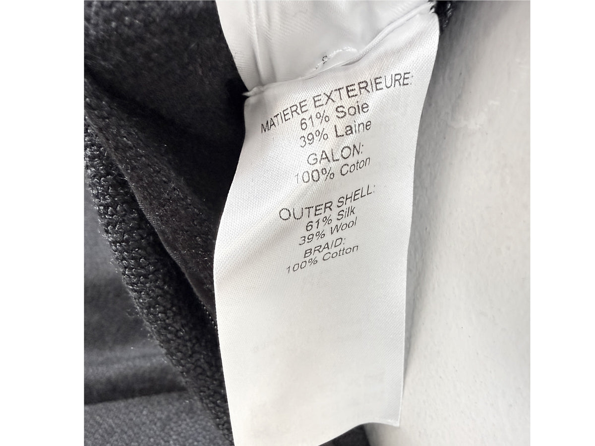 Chloé black dress composition label showing 61 percent silk 39 percent wool and 100 percent cotton trim