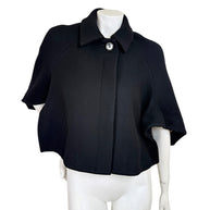 Chloé Fall 2013 black virgin wool cropped cape jacket FR 36 front view with structured collar and button closure