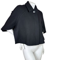 Three-quarter view of Chloé Fall 2013 black wool cape jacket FR 36 with sculptural cropped cape sleeves