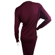 Full rear view of Chloé Fall 2019 Burnt Mahogany wool sweater midi dress showing smooth knit back, long sleeves and straight skirt silhouette.