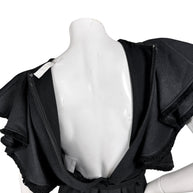Chloé Fall 2022 black ruffle dress showing concealed back zipper and layered fringed sleeve construction
