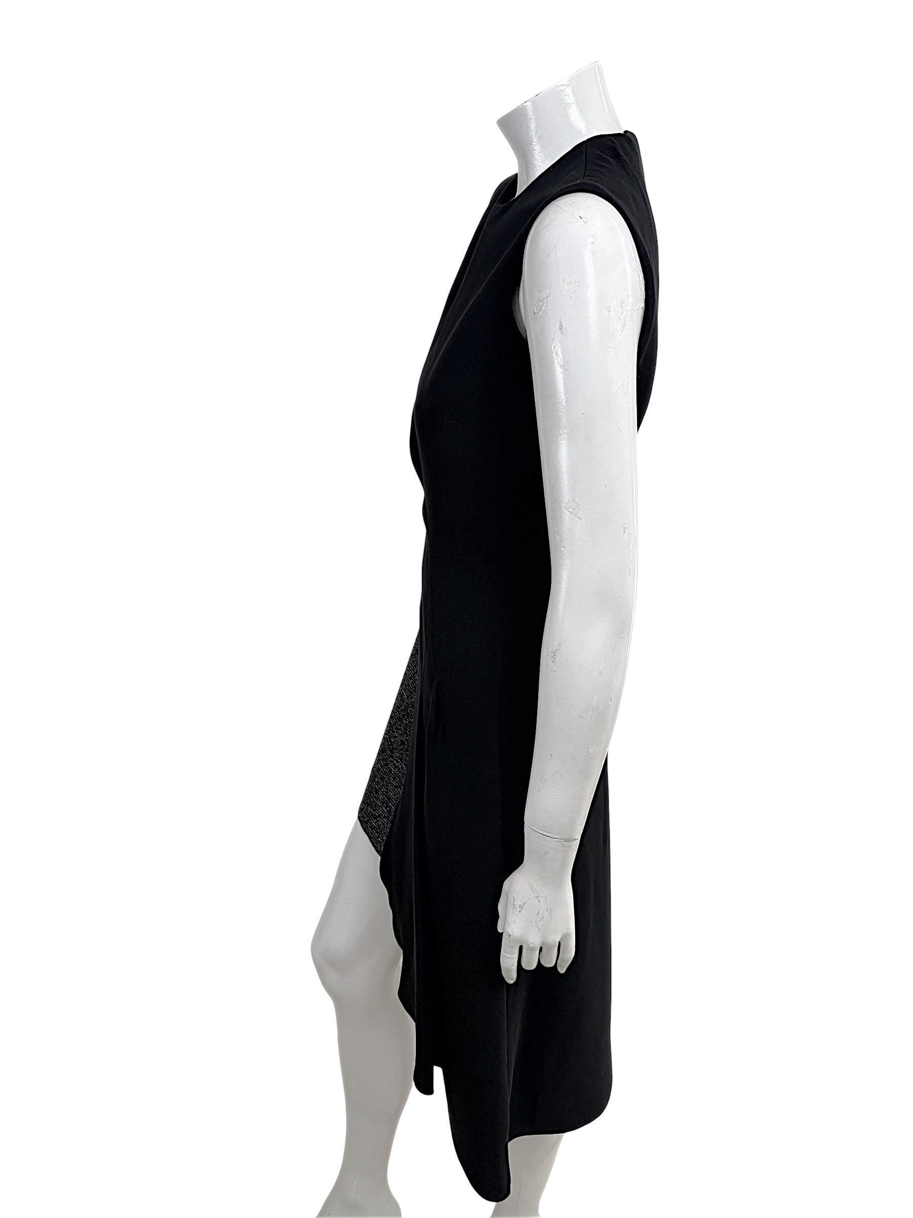 Side view of Christian Dior Raf Simons elongated draped overlay dress