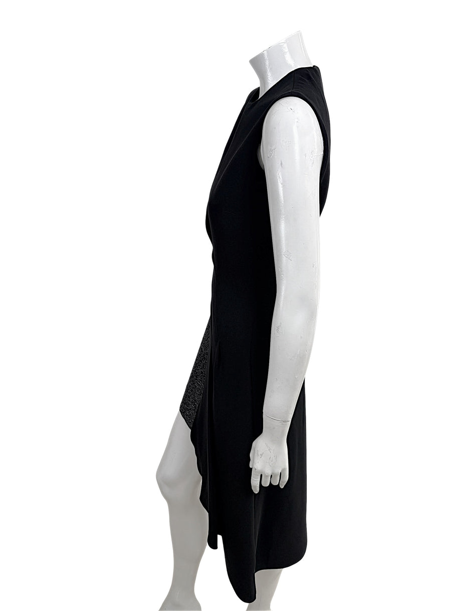 Side view of Christian Dior Raf Simons elongated draped overlay dress