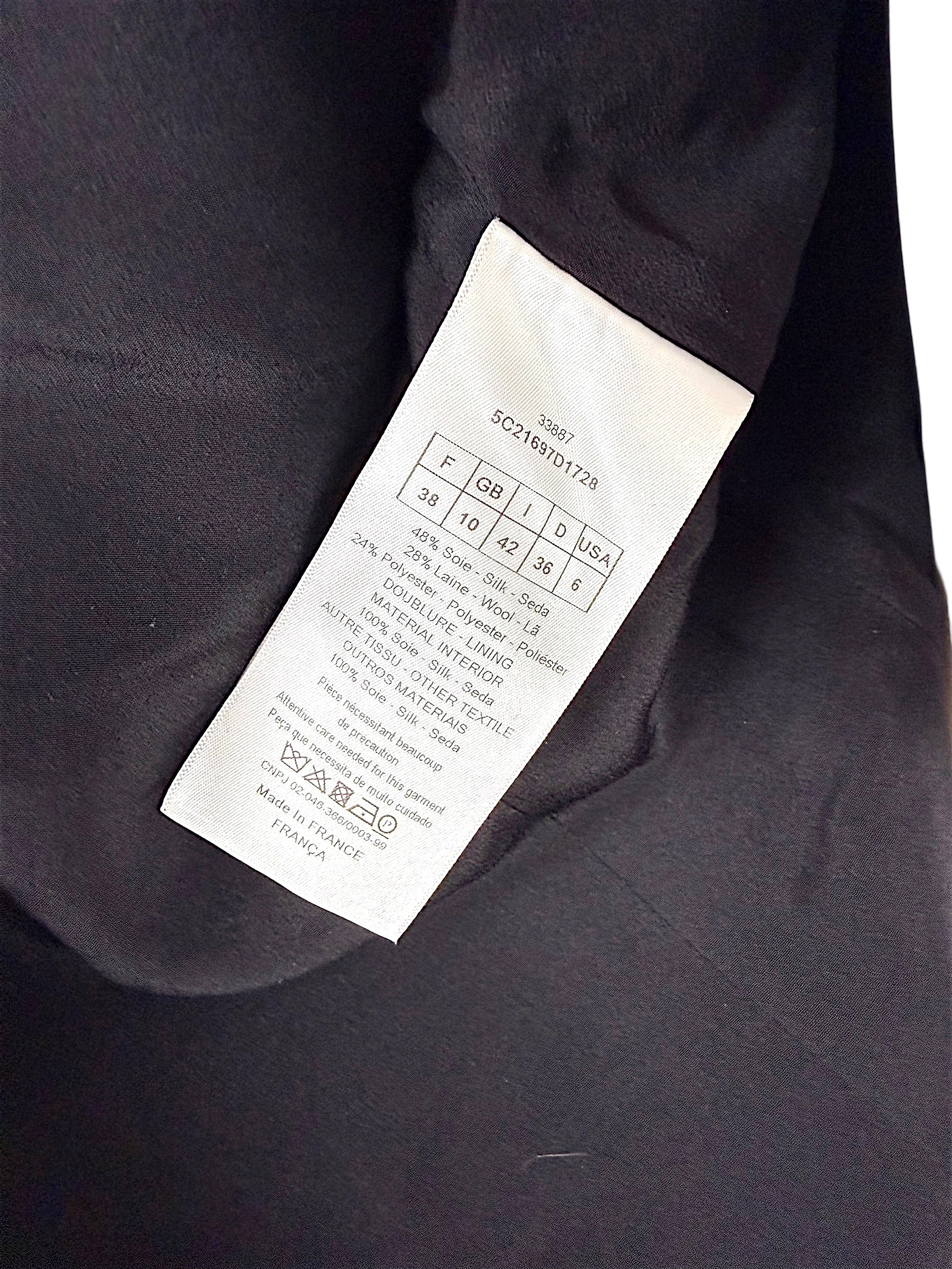 Christian Dior Fall Winter 2015 fabric composition and sizing tag