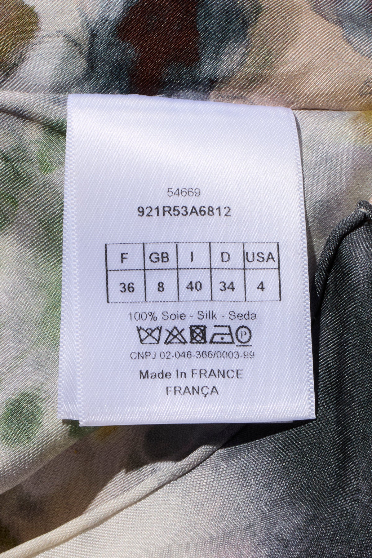 Christian Dior kaleidoscope silk dress size FR 36 identification label