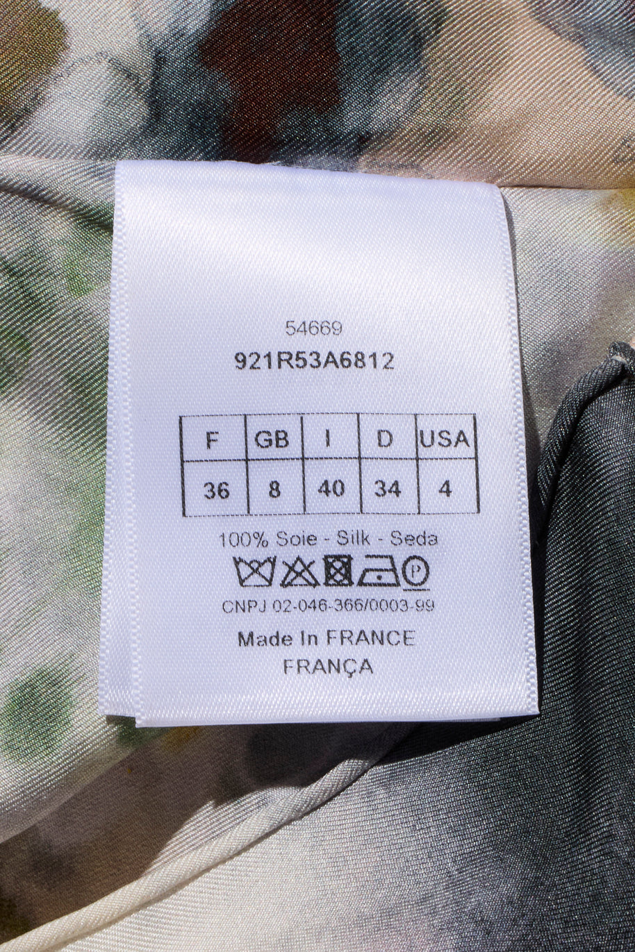 Christian Dior kaleidoscope silk dress size FR 36 identification label