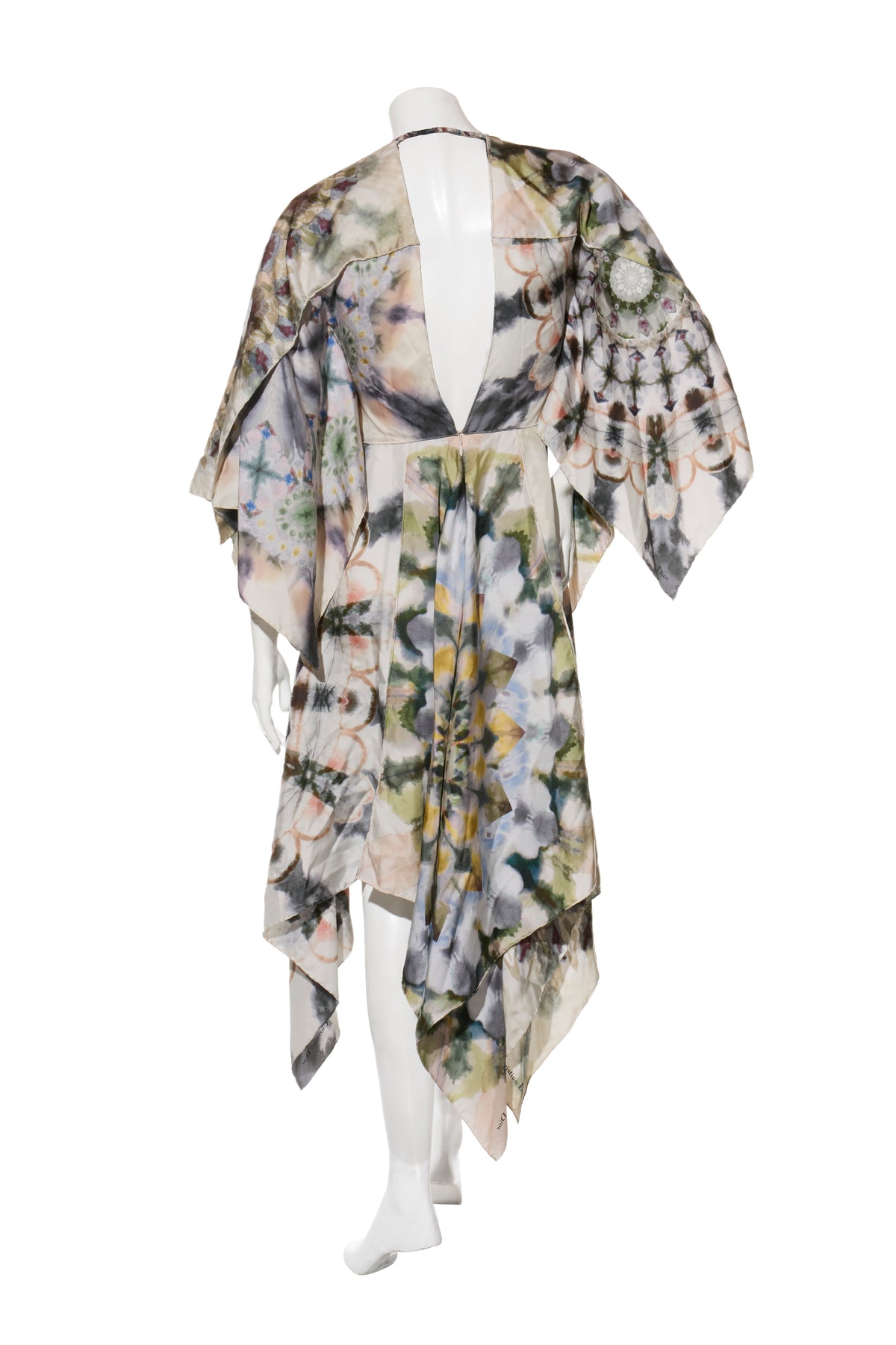 Christian Dior kaleidoscope print silk dress FR 36 three-quarter view