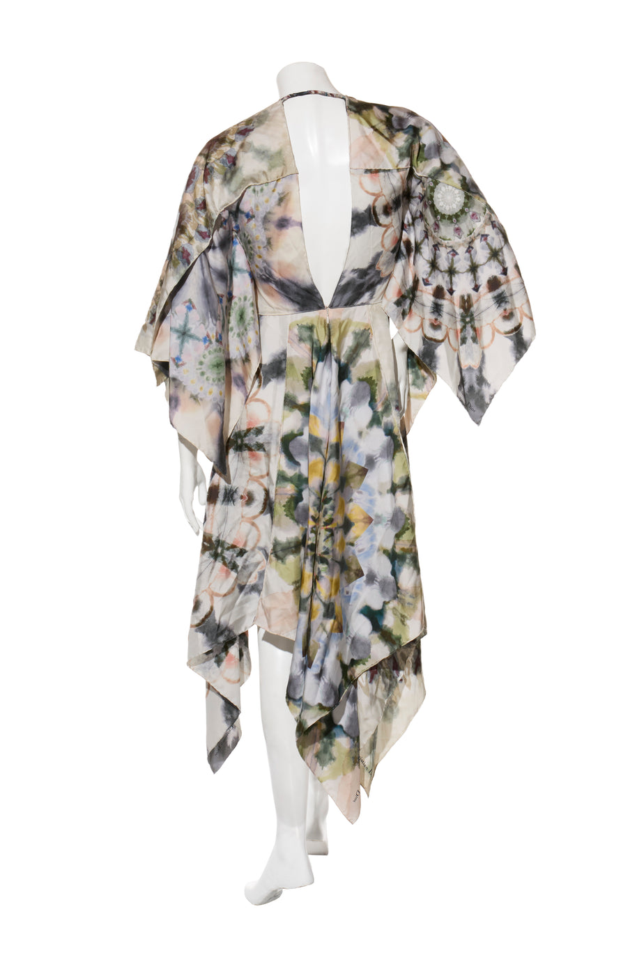 Christian Dior kaleidoscope print silk dress FR 36 three-quarter view