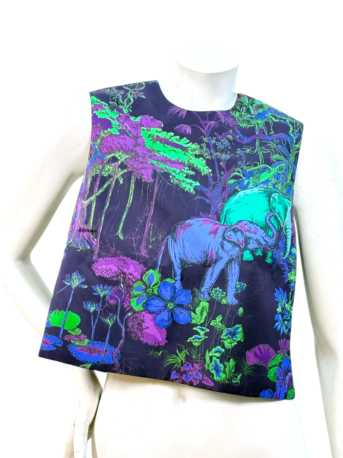 Christian Dior Raf Simons elephant print silk wool top FR36 full front view