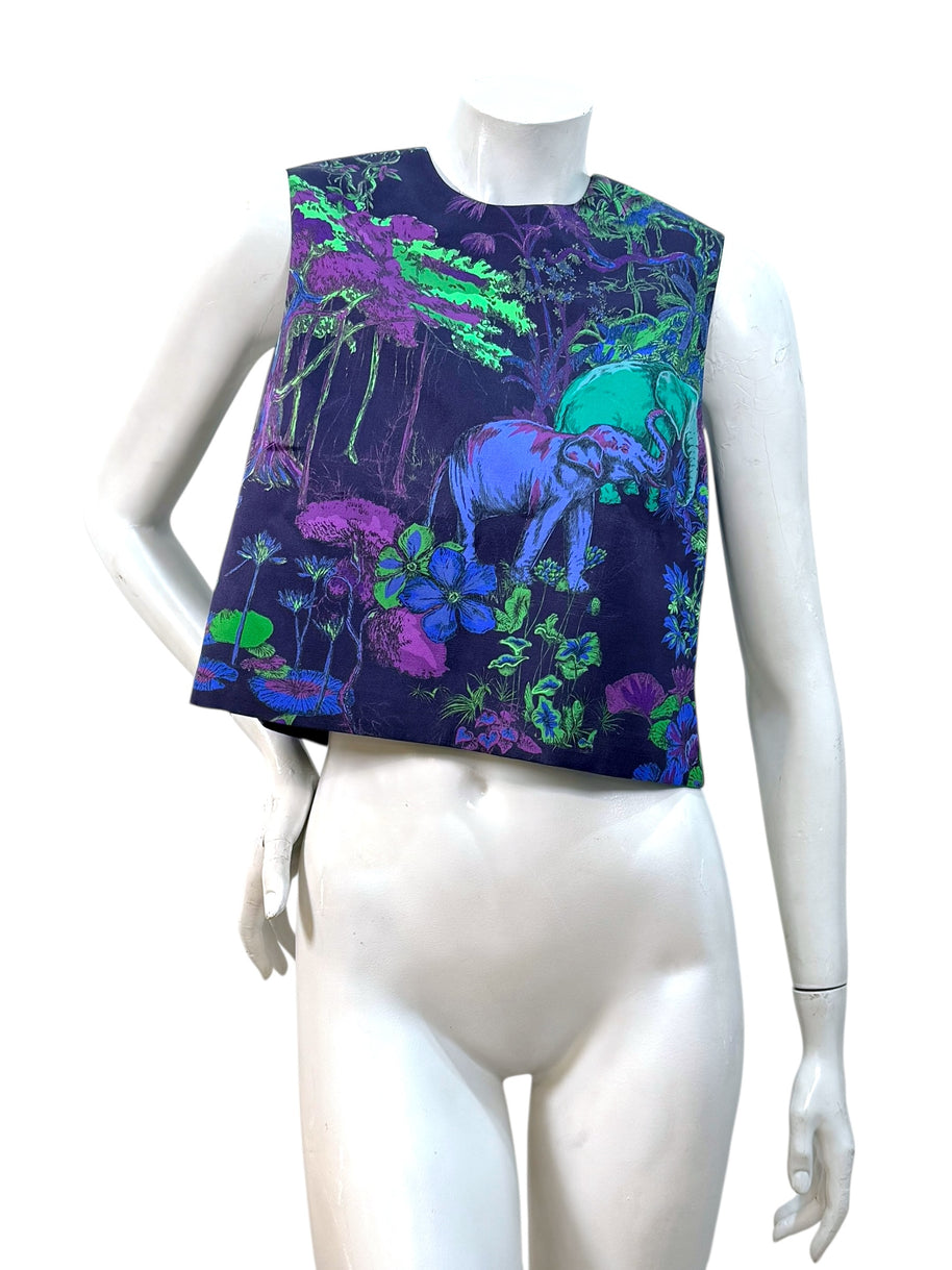 Christian Dior Raf Simons jungle elephant print silk wool top FR36 front view