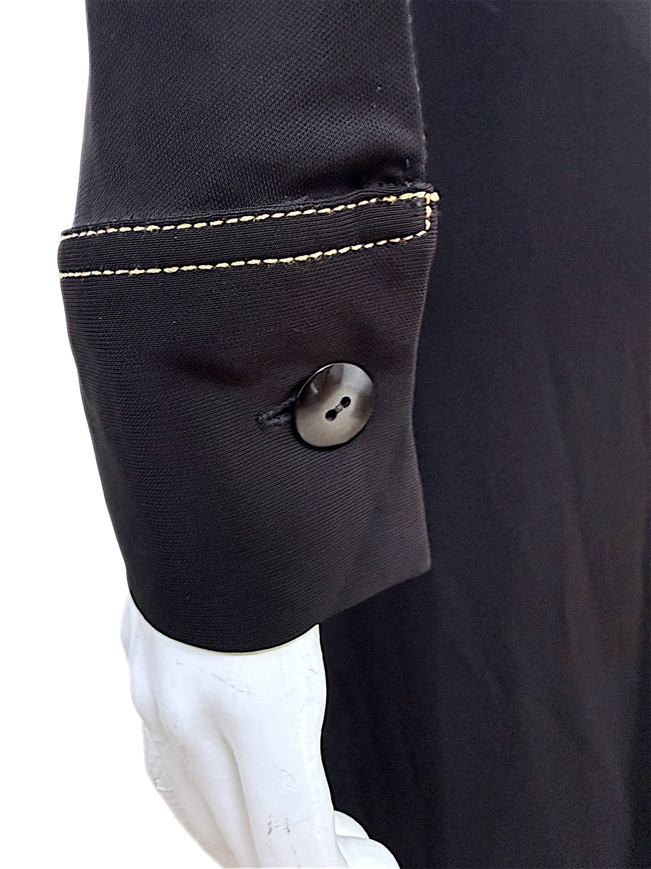 Christopher Esber black maxi dress sleeve cuff with contrast stitching and dark button detail