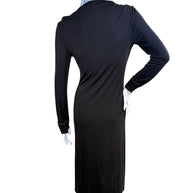Back view of Christopher Esber black long sleeve maxi dress with blue denim collar