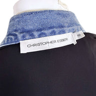 Christopher Esber designer label and size 8 tag inside black denim-trim maxi dress