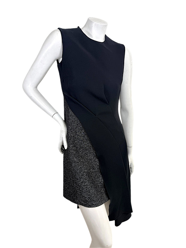 Angled front view of Christian Dior Raf Simons asymmetrical black dress