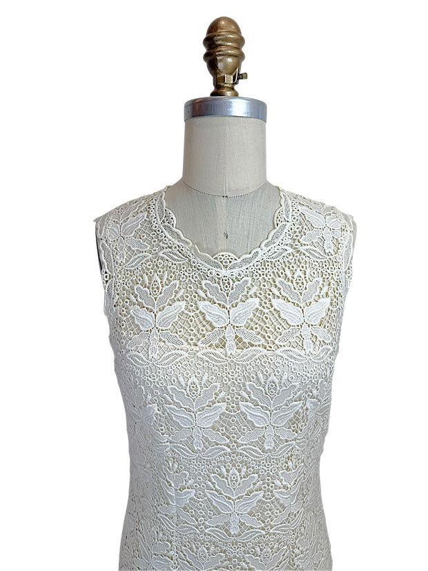 Emilio Pucci lace dress neckline detail scalloped edge floral lace ivory designer dress