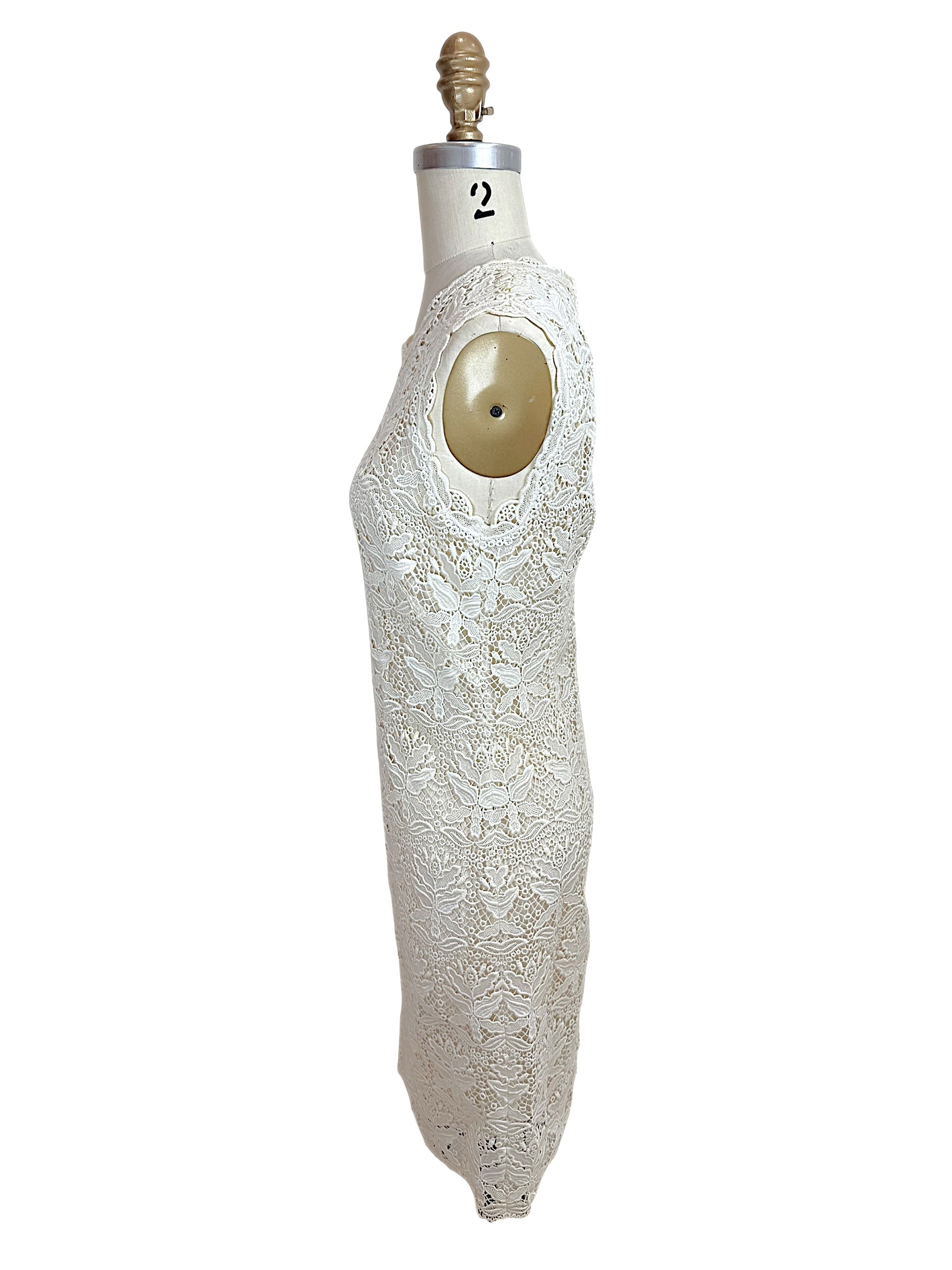 Emilio Pucci ivory lace dress side profile fitted silhouette sleeveless designer dress