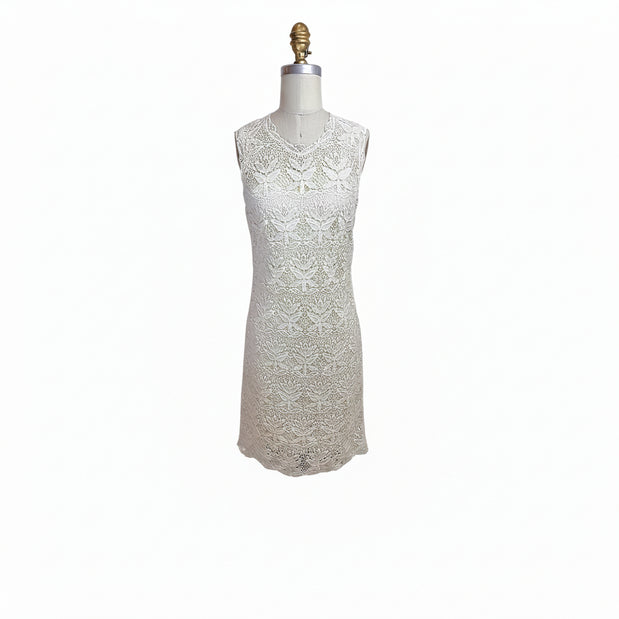 Emilio Pucci ivory lace knit dress front view sleeveless scalloped neckline Italian designer size IT 38 US 2 4